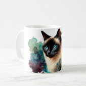 Waterverf van Siamese kat Koffiemok (Voorkant links)