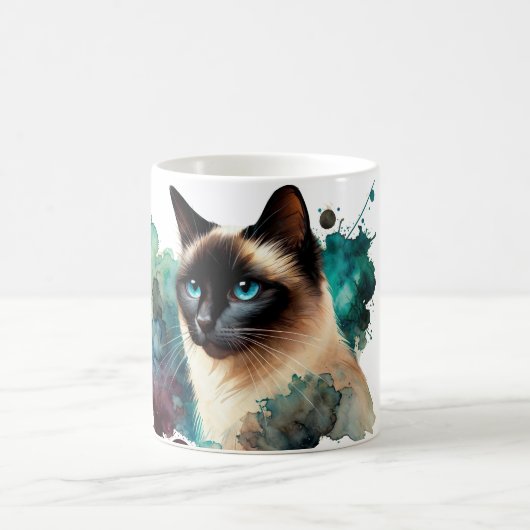 Waterverf van Siamese kat Koffiemok (Center)