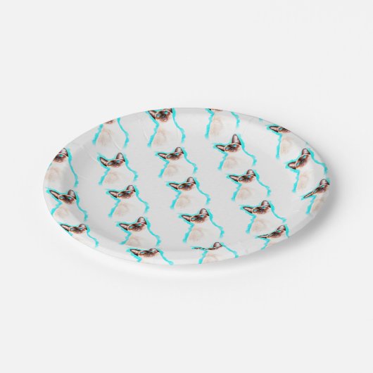 Waterverf van Siamese kat Papieren Bordje (Gekanteld)