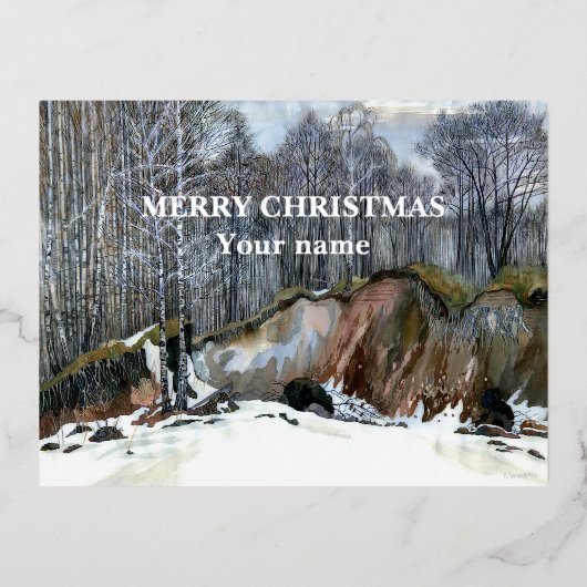 Waterverf van sneeuwravijn folie feestdagen briefkaart (Voorkant)