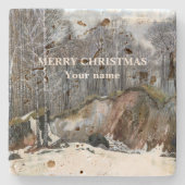 Waterverf van sneeuwravijn stenen onderzetter (Voorkant)