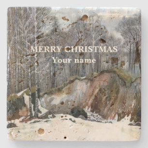 Waterverf van sneeuwravijn stenen onderzetter