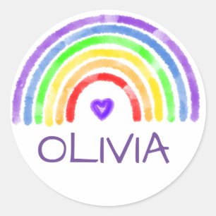 Waterverf van speciale namen regenboog en hart ronde sticker