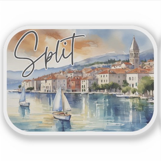 Waterverf van Split-Kroatië Sticker (Voorkant)
