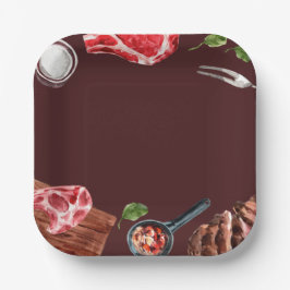 Waterverf van steak food papieren bordje