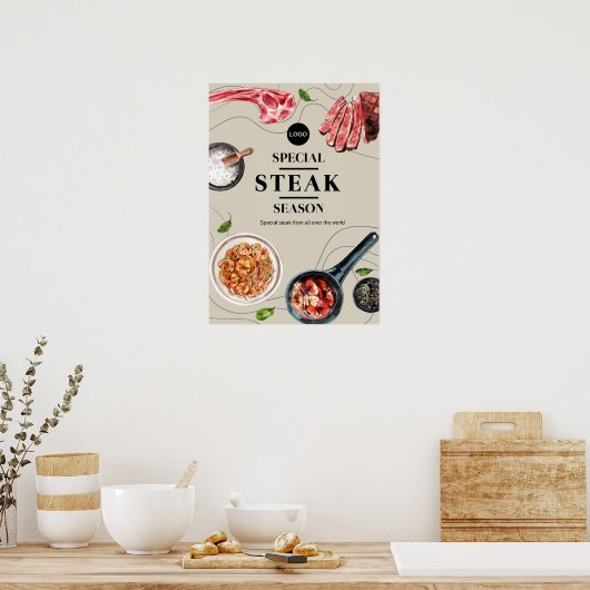 Waterverf van steak food poster (Keuken)