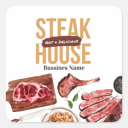 Waterverf van steak food vierkante sticker (Voorkant)