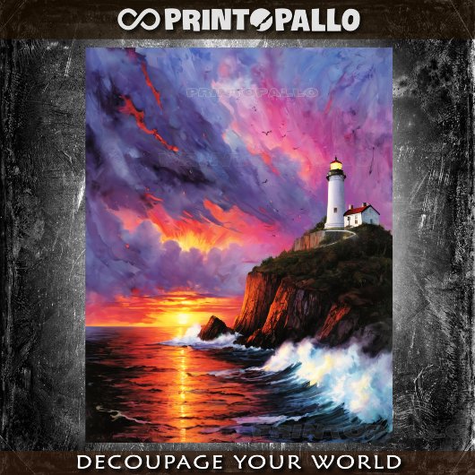 Waterverf van stormachtig zee met vuurtoren bij zo tissuepapier