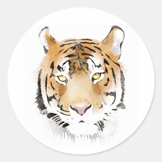 Waterverf van tijgerhoofd Big Wild Cat Animal Ronde Sticker (Voorkant)