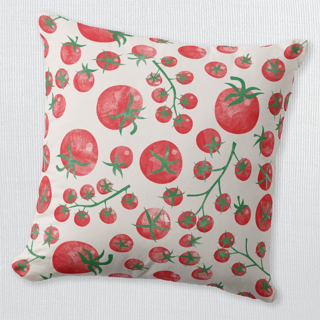 Waterverf van tomaten in het Middellandse Zeegebie Kussen (Fun watercolor tomato Mediterranean pattern throw pillow)
