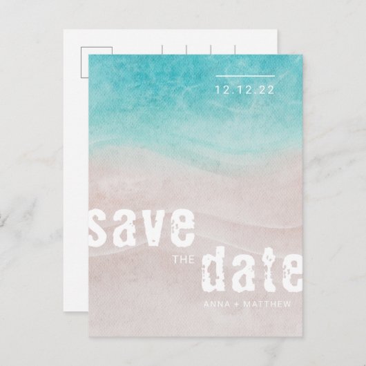 Waterverf van Tropische Beach Wedding Aankondigingskaart (Voorkant / Achterkant)