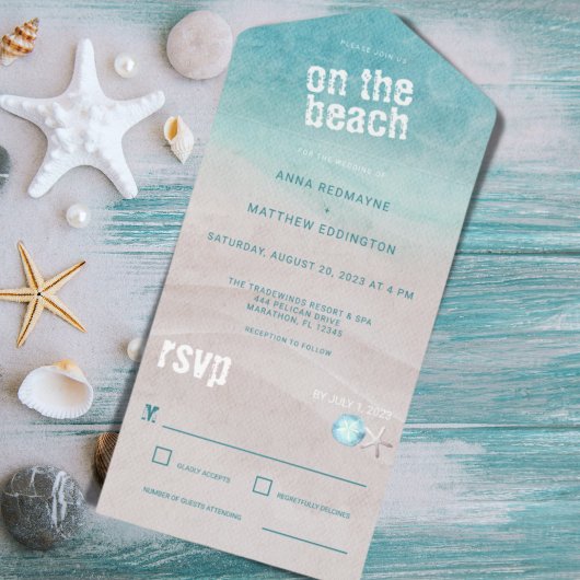 Waterverf van Tropische Beach Wedding All In One Uitnodiging