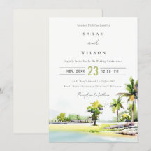 Waterverf van tropische strandpalmen tijdens de br