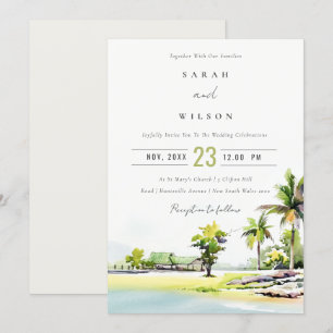 Waterverf van tropische strandpalmen tijdens de br bedankkaart