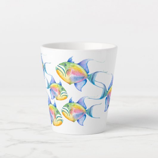 Waterverf van tropische vissen in koninginnenvis latte mok (Voorkant)