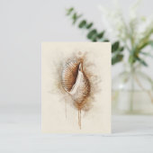 Waterverf van Tropische Zee Shell van kuststrand Briefkaart (Staand voorkant)