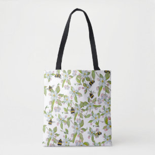 Waterverf van tuinbloei en hommels tote bag