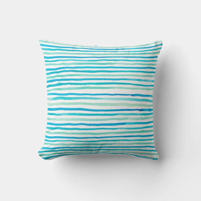 Waterverf van Turquoise Beachy Stripes Kussen (Voorkant)