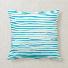 Waterverf van Turquoise Beachy Stripes Kussen