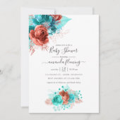 Waterverf van Turquoise en Coral Floral Baby showe Kaart (Voorkant)