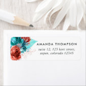 Waterverf van Turquoise en Coral Floral Etiket (Insitu)