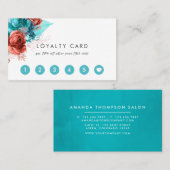 Waterverf van Turquoise en Coral Floral Klantenkaartje (Voorkant / Achterkant)