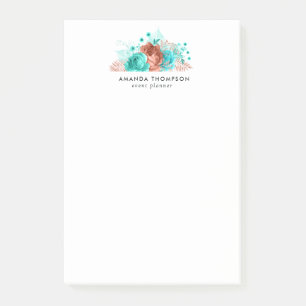 Waterverf van Turquoise en Coral Floral Post-it® Notes