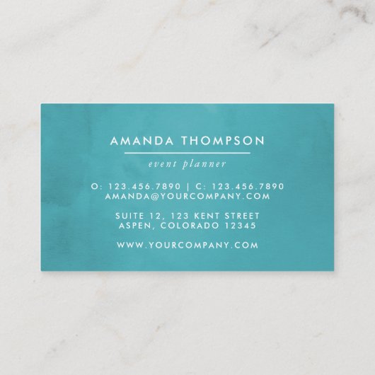 Waterverf van Turquoise en Coral Floral Visitekaartje (Achterkant)