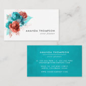 Waterverf van Turquoise en Coral Floral Visitekaartje (Voorkant / Achterkant)