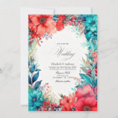 Waterverf van Turquoise en Coral Floral Wedding Kaart (Voorkant)