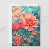 Waterverf van Turquoise en Coral Floral Wedding Kaart (Achterkant)