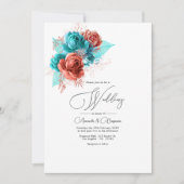 Waterverf van Turquoise en Coral Floral Wedding Kaart (Voorkant)
