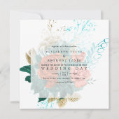 Waterverf van Turquoise en Coral Floral Wedding Kaart (Voorkant)