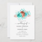 Waterverf van Turquoise en Coral Floral Wedding Kaart (Voorkant)