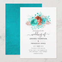 Waterverf van Turquoise en Coral Floral Wedding