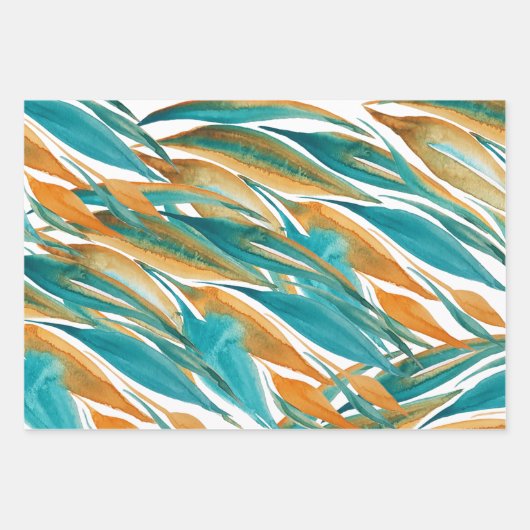 Waterverf van turquoise en roest Herfst met de han Inpakpapier Vel (Voorkant)