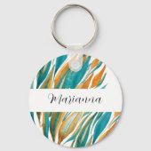 Waterverf van turquoise en roest Herfst met de han Sleutelhanger (Voorkant)