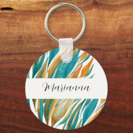 Waterverf van turquoise en roest Herfst met de han Sleutelhanger