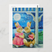 Waterverf van Valentijnse Bunny Rabbit Briefkaart (Voorkant / Achterkant)