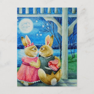 Waterverf van Valentijnse Bunny Rabbit Briefkaart