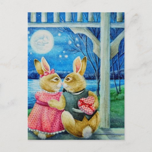 Waterverf van Valentijnse Bunny Rabbit Briefkaart (Voorkant)
