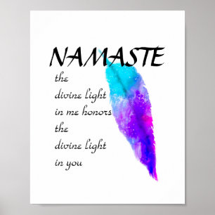 waterverf van veren: Namaste blauw en paars Poster