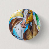 Waterverf van verf-paarden ronde button 3,2 cm (Voorkant)