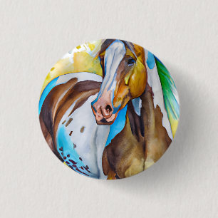 Waterverf van verf-paarden ronde button 3,2 cm
