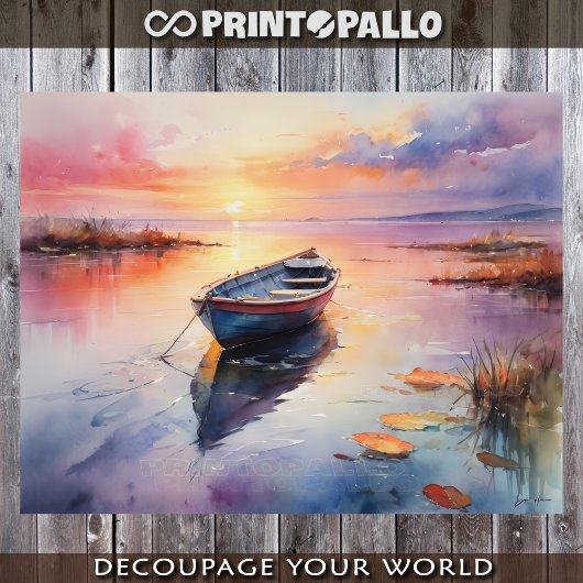 Waterverf van verlaten rawboat in the dawn tissuepapier