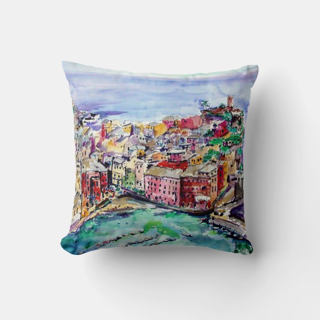 Waterverf van Vernazza Italië Art Pillow Kussen (Voorkant)