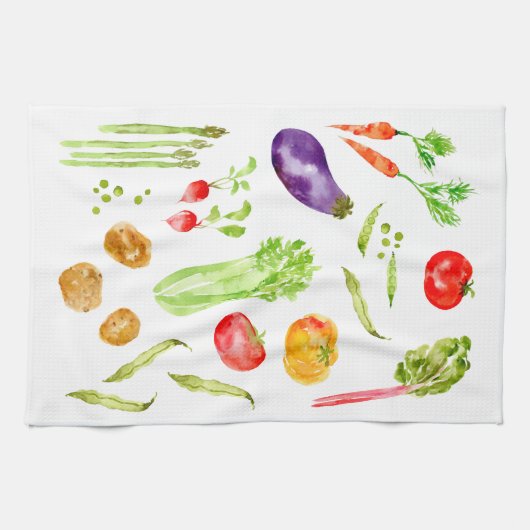 Waterverf van vette kleurrijke groenten theedoek (Horizontaal)