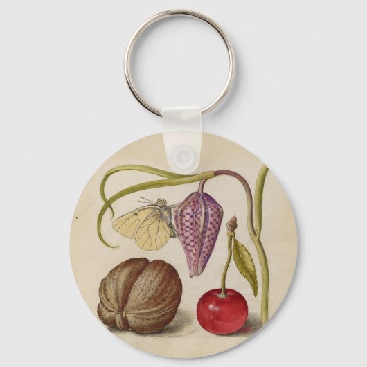 Waterverf van vlinderbloemkool en kersen sleutelhanger (Voorkant)