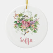 Waterverf van vogelaanvarend Roos Keramisch Ornament (Voorkant)