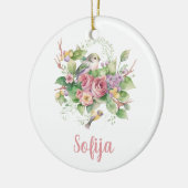 Waterverf van vogelaanvarend Roos Keramisch Ornament (Links)